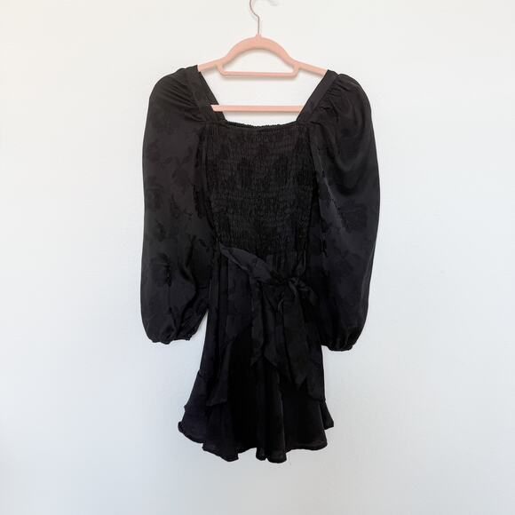 Altar’d State Dress Puff Sleeve Ruffle Hem Black Size XS Coquette Soft Grunge - Picture 2 of 8